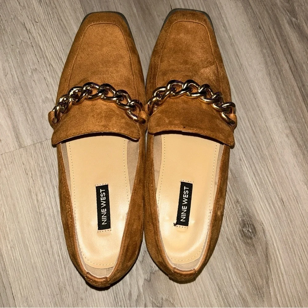 Nine West Tan suede  Loafers with Chain Accent
